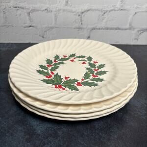 Vintage MCM Scio Japan Holly Berry Dinner Plates, Set of 4